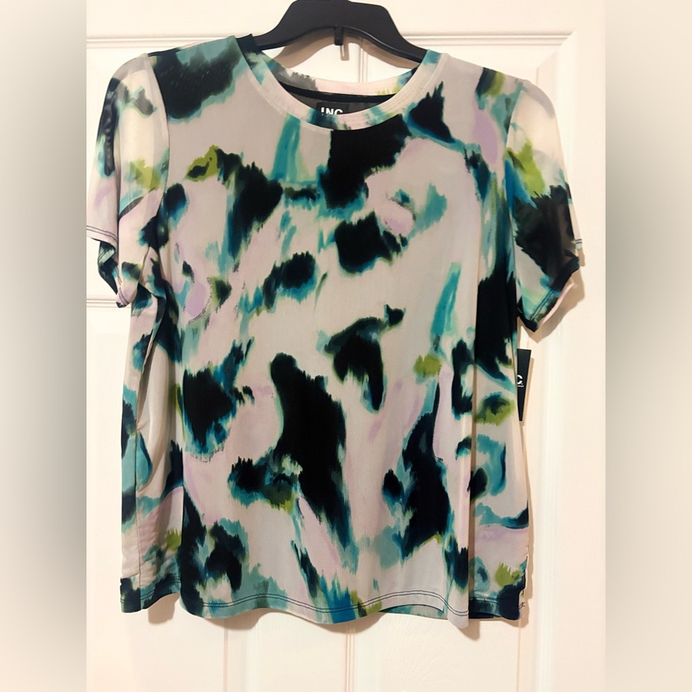 INC International Concepts Multicolor Abstract Short Sleeve Top
